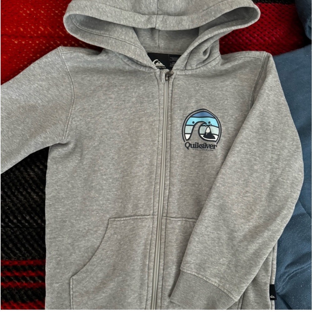 Quiksilver Gray Zip-Up Hoodie with Blue Logo
